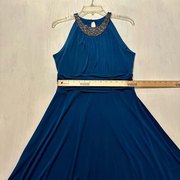 London Times Blue Beaded Halter Cocktail Dress Women’s Sz 10 - Picture 4 of 9